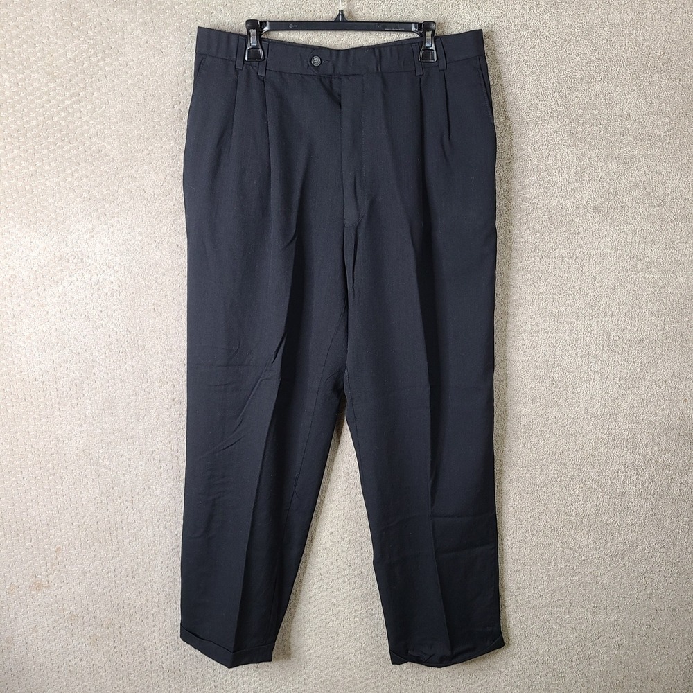 Joseph & Feiss Pants Mens 41x30 Black Pleated Dress Pants Wool Cuffed Formal‎